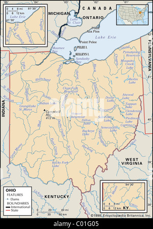 Physical map of Ohio Stock Photo