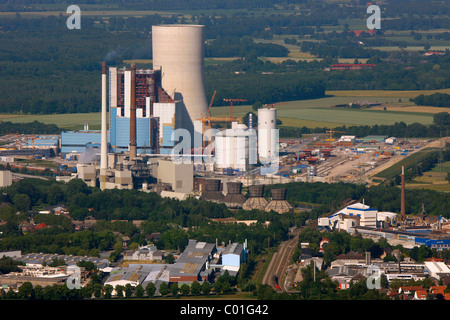 Aerial view, Datteln4 coal power plant of the EON energy corporation, building freeze, Dortmund-Ems canal, Recklinghausen Stock Photo