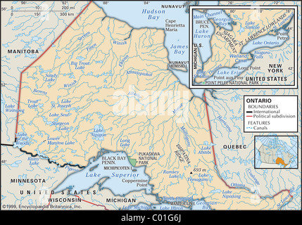 Physical map of Ontario Stock Photo