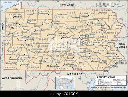 Political map of Pennsylvania Stock Photo