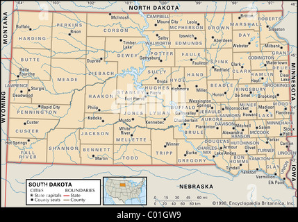 Political map of South Dakota Stock Photo