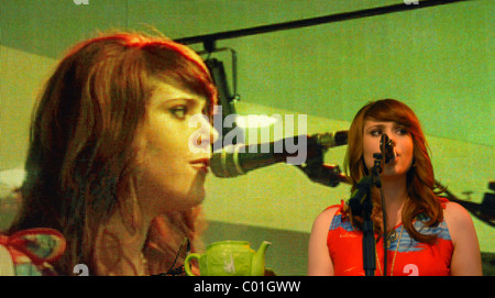 Kate Nash performs live and signs copies of her new CD 'Made Of Bricks' at HMV Oxford Street London, England - 06.08.07 Stock Photo