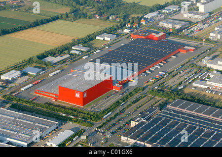 Aerial photo, KIK Discounters, wholesale, commercial zone, Hamm, Ruhr Area, North Rhine-Westphalia, Germany, Europe Stock Photo