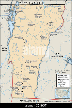 Physical map of Vermont Stock Photo