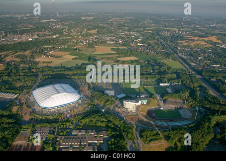 Aerial view, Schalkearena stadium, Arena auf Schalke stadium, Veltins-Arena stadium, stadium of a German Bundesliga club in the Stock Photo