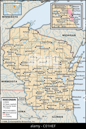 Political map of Wisconsin Stock Photo