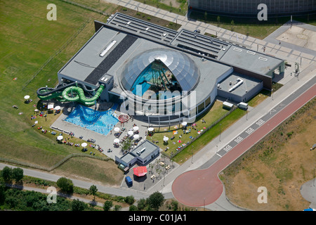 Aerial view, former steelwork grounds, Neue Mitte Oberhausen commercial development area, Centro shopping mall, marina Stock Photo