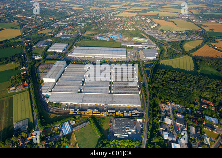 Aerial view, DHL logistics centre in Unna, Ruhrgebiet area, North Rhine-Westphalia, Germany, Europe Stock Photo