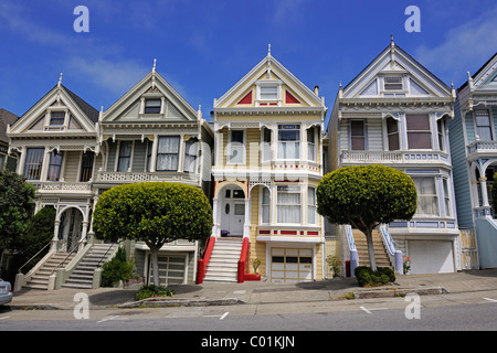 Victorian houses, Painted Ladies, Alamo Square in San Francisco, California, USA, America Stock Photo