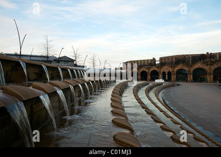 Sheffield city train station modernized sculptures and water features South Yorkshire England Stock Photo