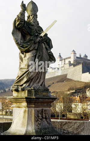 Saint Kilian, Baroque sculpture on the Alte Mainbruecke bridge, Wuerzburg, Lower Franconia, Bavaria, Germany, Europe Stock Photo