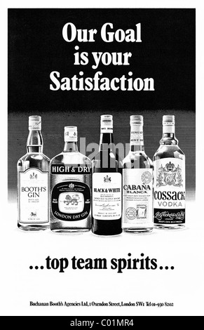 1970s advertisement in football programme for GIN WHISKY RUM & VODKA Stock Photo