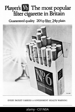1970s advertisement in football programme for PLAYER'S No.6 filter cigarettes Stock Photo