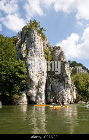 Kayaking at the Danube Gorge on the Danube River near Kelheim, Bavaria, Germany, Europe Stock Photo