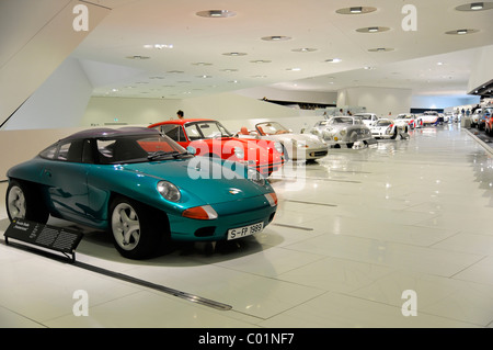 Interior view, at the front a Porsche Panamericana concept car, built in 1989, Porsche Museum, Stuttgart, Baden-Wuerttemberg Stock Photo