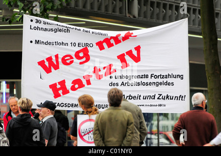 'Weg mit Hartz IV', German for 'Down with Hartz IV', people protesting against the German unemployment benefit system Stock Photo