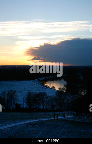 Wintry view at dusk of the River Thames at Glover's Island from the top of Richmond Hill, Richmond, London, UK Stock Photo