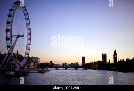 London eye, big ben and the houses of parliament at twilight Stock Photo