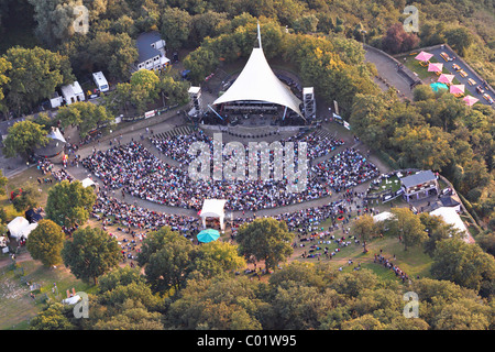 Aerial view, Freilichtbuehne Loreley open-air stage on the Loreley-Plateau at Loreley Rock, high above the Rhine river during a Stock Photo