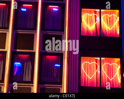 Hearts in a window, brothel in the red light district, Frankfurt, Hesse, Germany, Europe Stock Photo