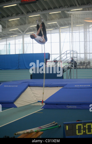 Pole Vaulter at London Indoor Games, Lee Valley Athletics Track, London Stock Photo