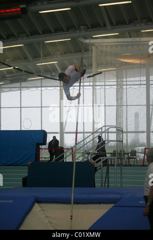 Pole Vaulter,  Lee Valley Athletics Track, London Indoor Games, during Pole Vault Stock Photo