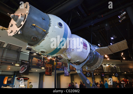 Russian Soyuz spacecraft on display at the National Space Centre, Leicester. Stock Photo