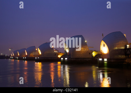 River Thames Flood Barrier, evening light, Woolwich, Greenwich, London, England, UK, United Kingdom, GB, Great Britain Stock Photo
