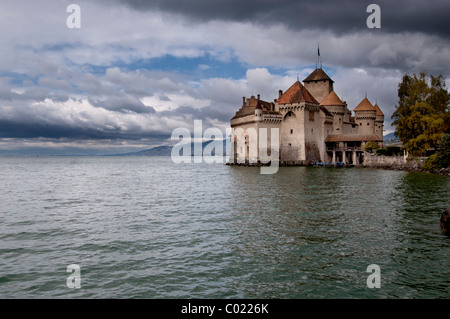 Chateau de Chillon, near Montreux, on the shore of Lake Geneva, Switzerland. Stock Photo