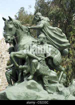 The statue of Saladin outside the old city walls Damascus Syria Stock Photo