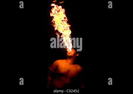 A fire breather at Langkawi in Malaysia. Stock Photo