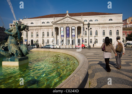 Almeida Garrett National Theater, Praça Dom Pedro IV aka Rossio, Rossio,Lisbon, Portugal Stock Photo