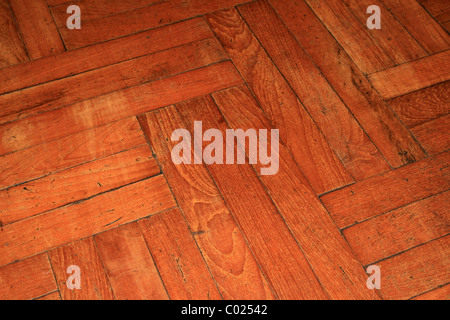 angled view of an old parquet wood floor Stock Photo