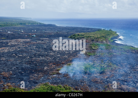 The lava flow reached a kipuka near Kalapana, Big Island, Hawaii, USA Stock Photo