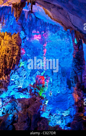 The beautifully illuminated Reed Flute Caves Stock Photo