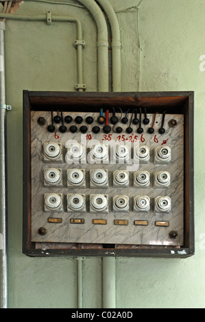 Old fuse box from 1930, former factory of Dietz & Pfriem, now Museum of Industry, Sichartstrasse 5-25, Lauf an der Pegnitz Stock Photo