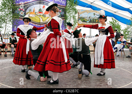 Schuhplattler traditional dance, contest for the Bavarian Lion, hosted by the folklore society 'd`Veiglberger', paviLion, Stock Photo