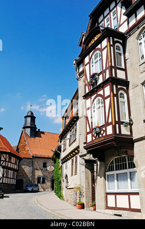 Half-timbered house and Antonius Chapel in the historic town center of the city of Muehlhausen, Unstrut-Hainich-Kreis district Stock Photo