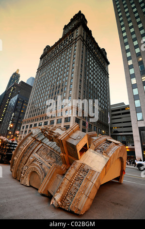 Styrofoam props of the destroyed 35 East Wacker Building, formerly North American Life Insurance Building, during filming for Stock Photo