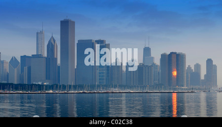 Foggy atmosphere in the early morning, 311 South Wacker, John Hancock Center, Aon Center, 77 West Wacker Drive Stock Photo