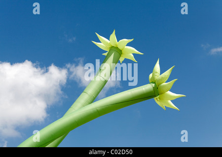 Inflated tubes ending in flowers against blue sky, Loveparade 2010, Duisburg, North Rhine-Westfalia, Germany, Europe Stock Photo