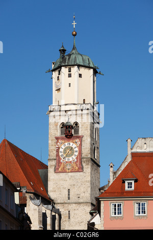 Steeple of the church of St. Martin, Memmingen, Unterallgaeu, Allgaeu region, Schwaben, Bavaria, Germany, Europe Stock Photo