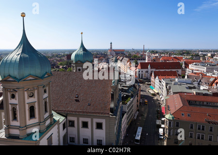 View from the Perlachturm tower on city hall and Maximilianstrasse street, Augsburg, Schwaben, Bavaria, Germany, Europe Stock Photo