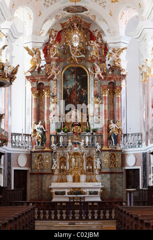 Altar in the Frauenkirche Church of Our Lady by Dominikus Zimmermann, Guenzburg, Donauried region, Swabia, Bavaria Stock Photo