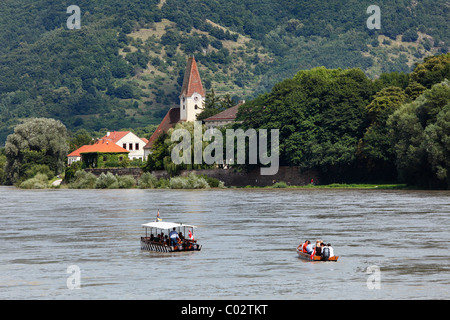 Barges on the Danube, Hofarnsdorf, Wachau, Lower Austria, Austria, Europe Stock Photo