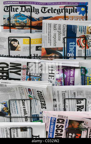 Newspaper rack, foreign-language newspapers Stock Photo