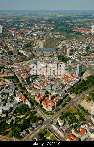 Aerial view, downtown, new town hall, urban administration, Leipzig, Saxony, Germany, Europe Stock Photo