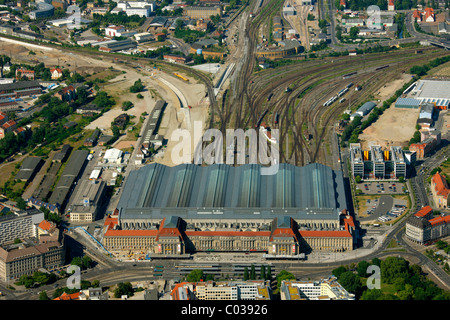 Aerial view, central station, terminal station, Leipzig, Saxony, Germany, Europe Stock Photo