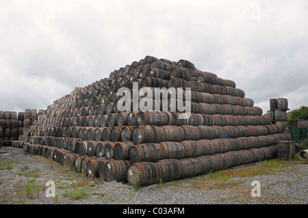 Stack of whiskey barrels, Locke's Distillery, the oldest licensed whiskey distillery in the world, Kilbeggan, Westmeath Stock Photo