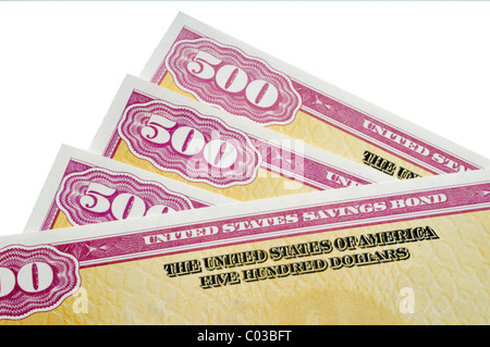 close up of us savings bonds I- bonds Stock Photo